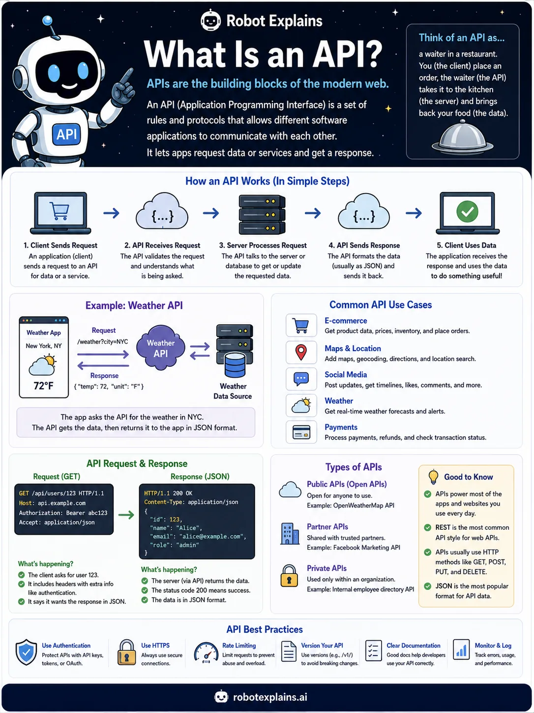 Infographic: What Is an API?. How apps ask each other for information.
