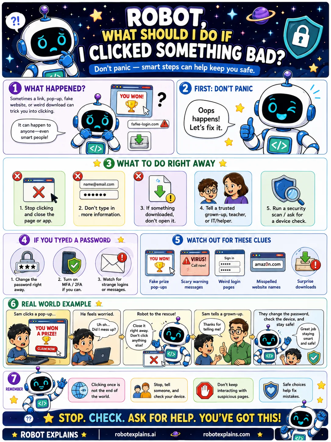 Infographic: What If I Clicked Something Bad?. Don't panic, smart steps to stay safe after a slip.