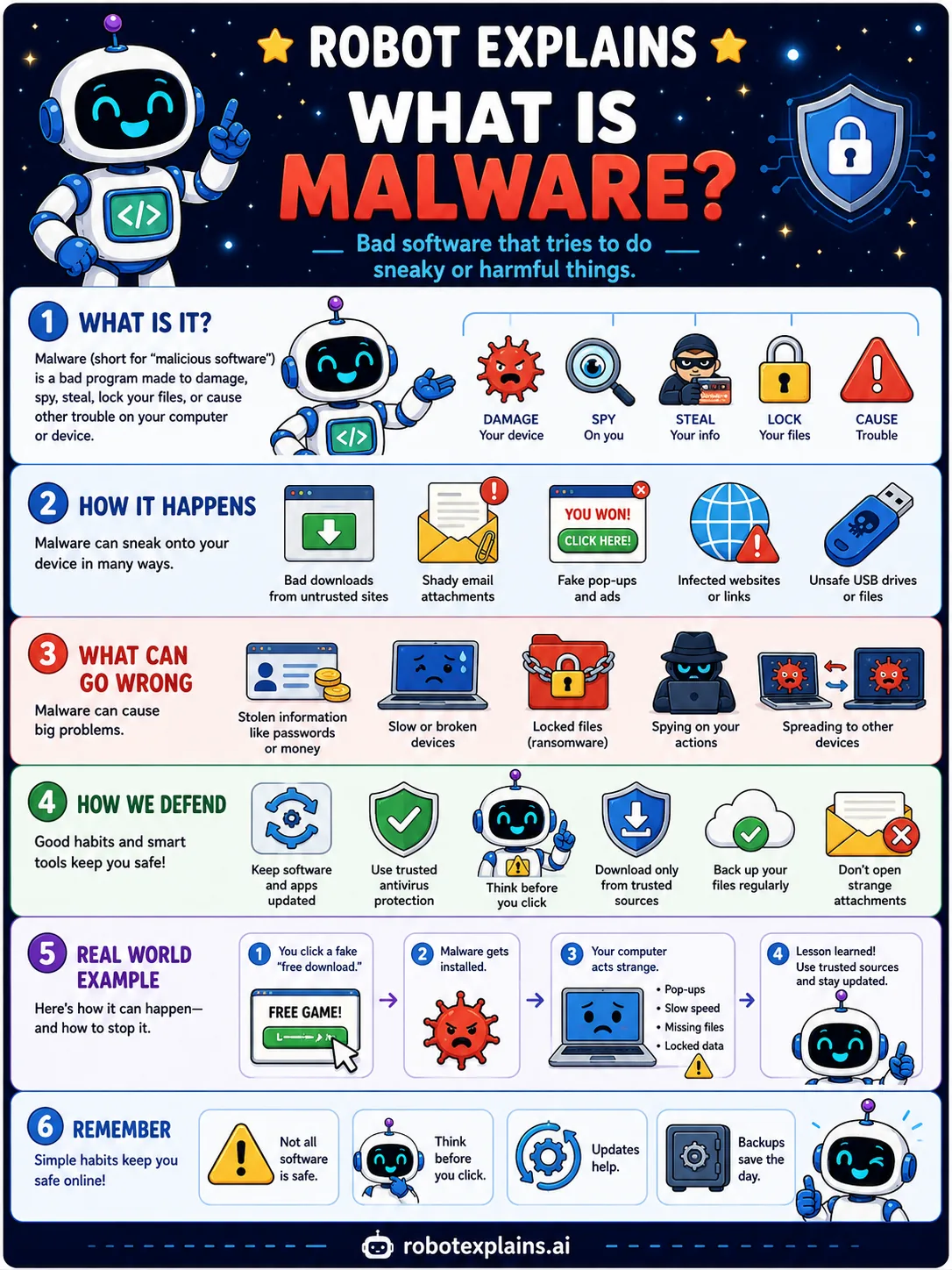 Infographic: What Is Malware?. Bad software that tries to do sneaky or harmful things.