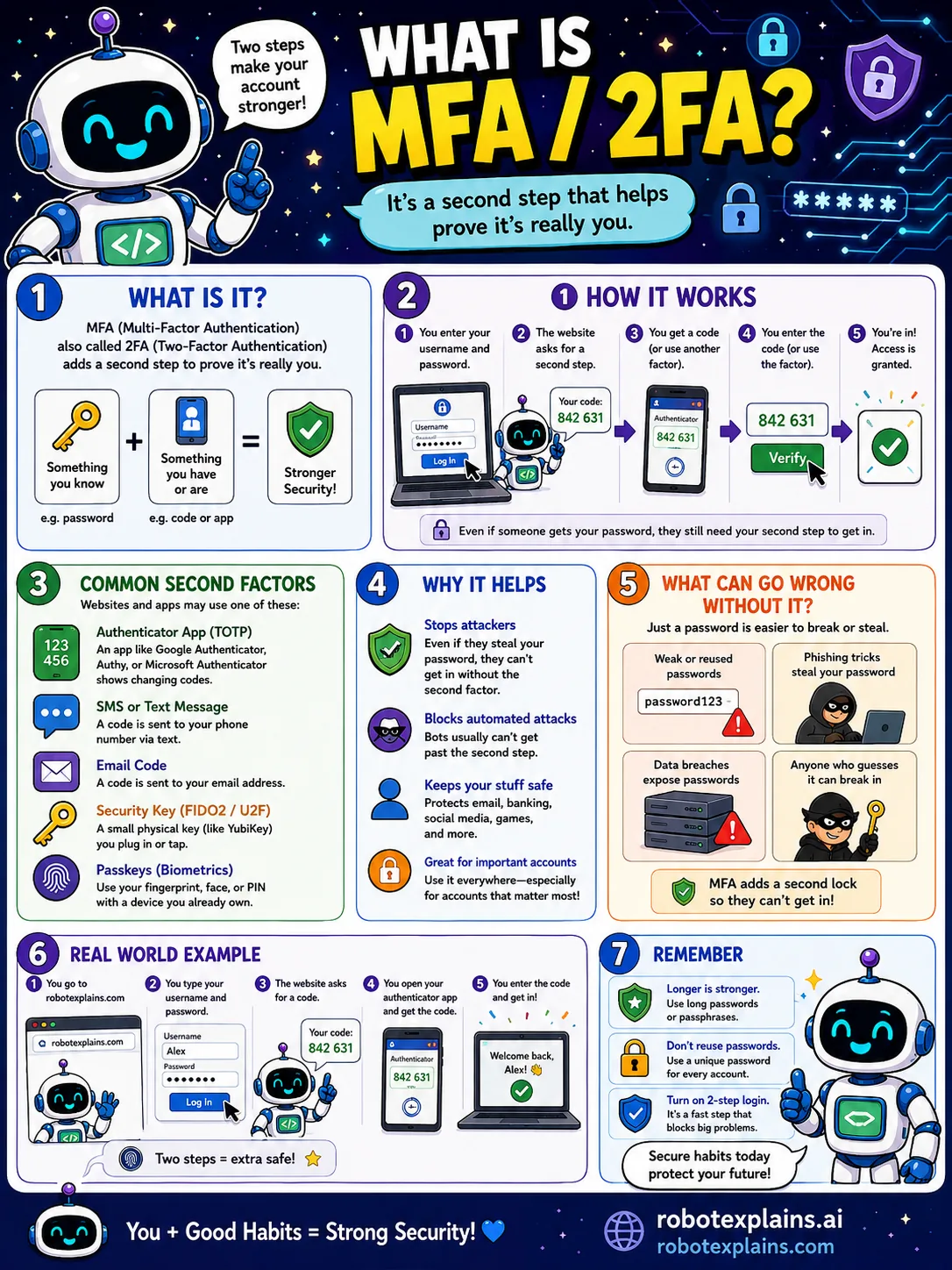Infographic: What Is MFA / 2FA?. Adding a second key so a password alone is not enough.