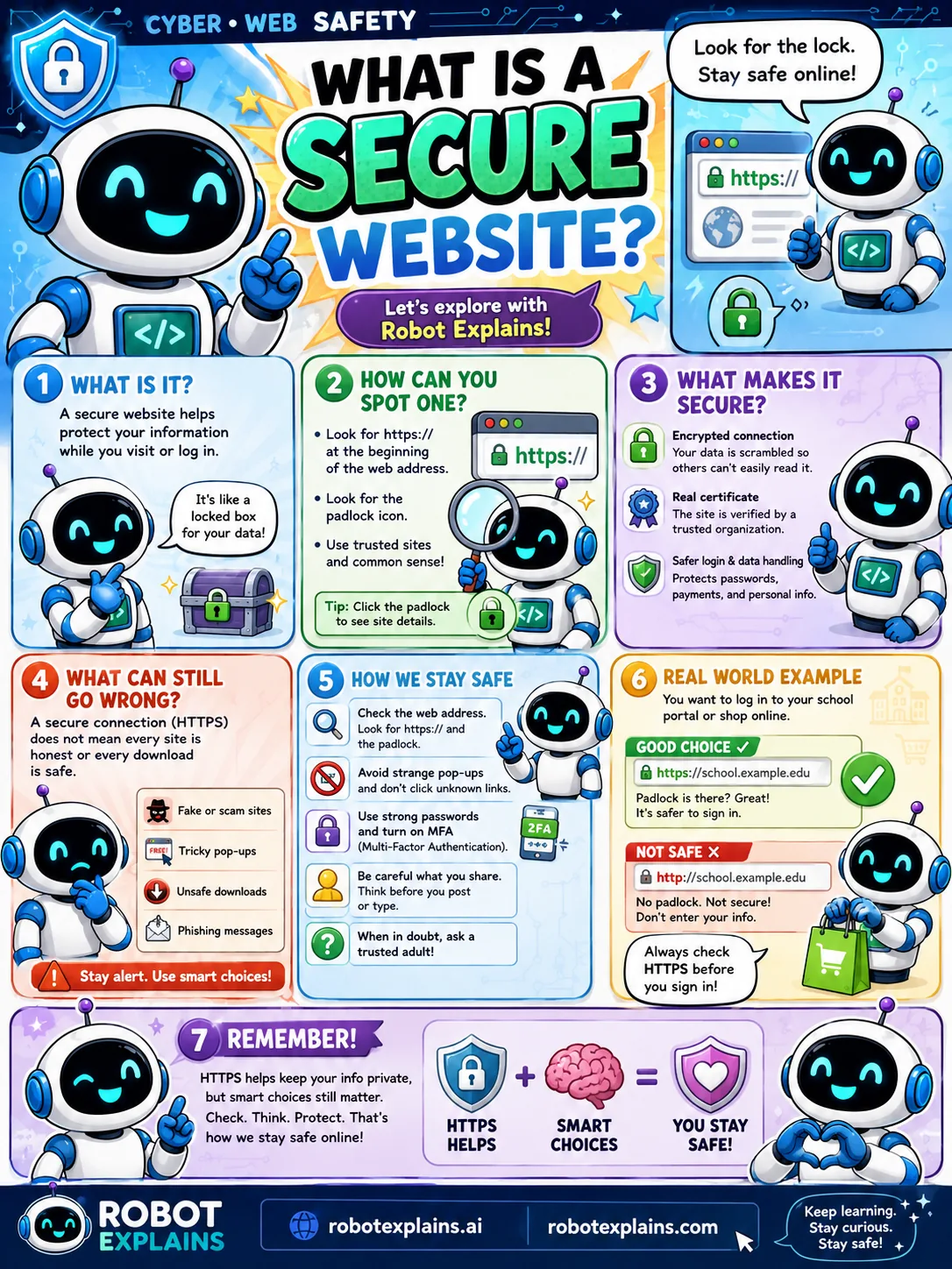 Infographic: What Is a Secure Website?. A site that helps protect your information. Look for the padlock.
