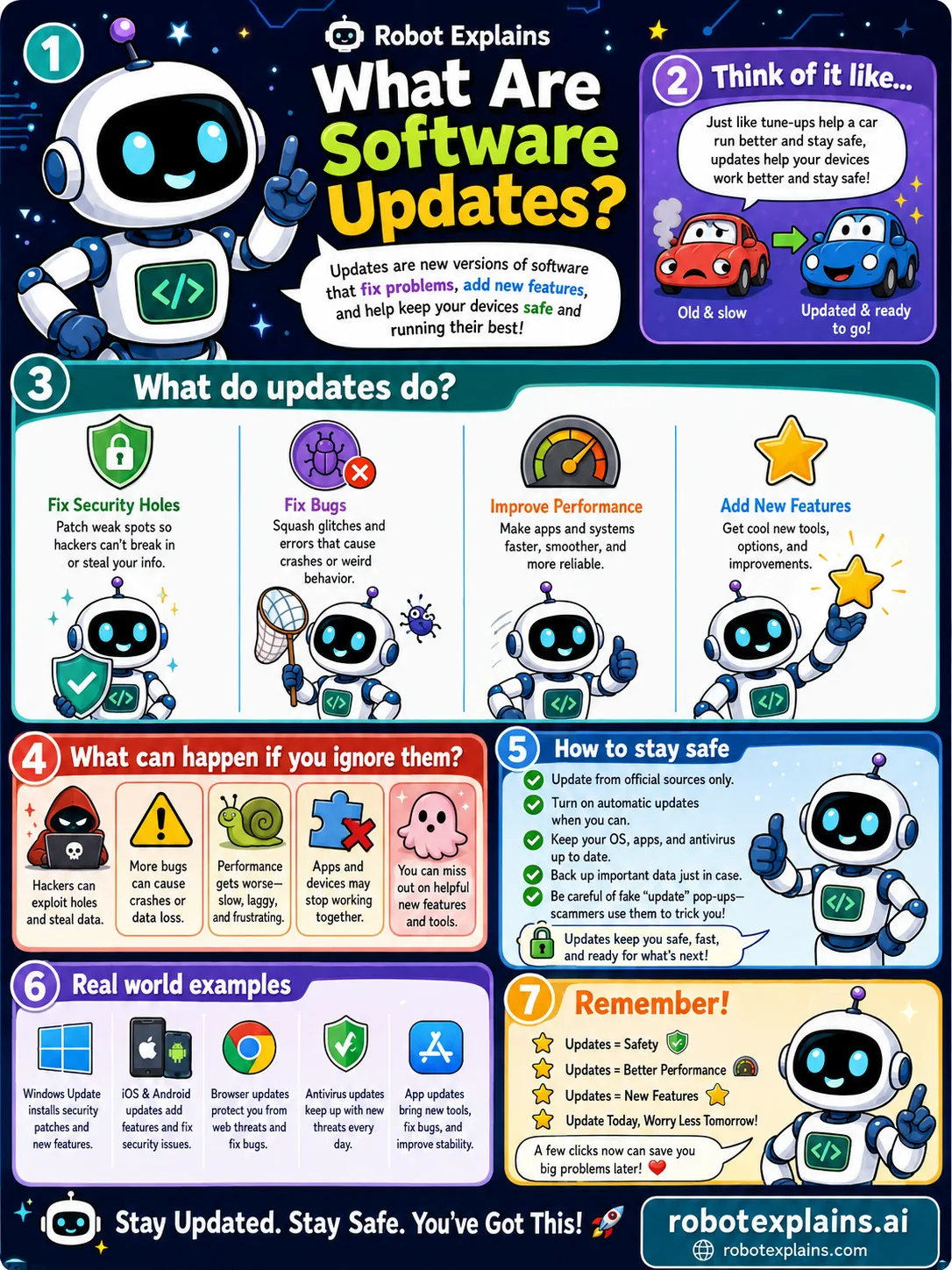 Infographic: What Are Software Updates?. Fixes and upgrades that keep your apps safe and working.